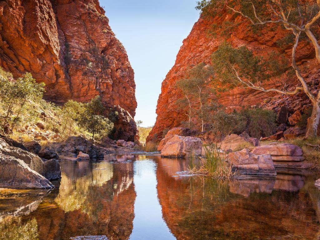 Simpson Gap, 22km west of Alice Springs. Dramatic creek running between huge red rocks