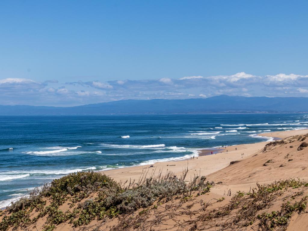 View of Monterey Bay from above the dunes, onto the turbulent ocean