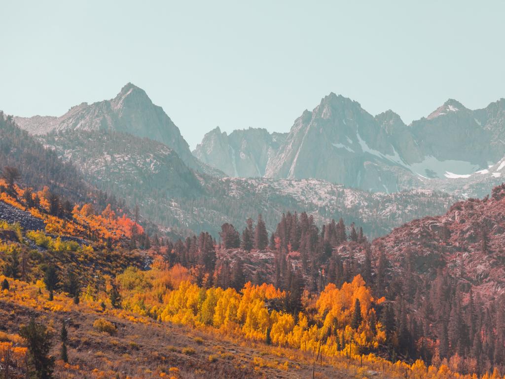 Scenic view of Sierra Nevada Mountains, California, USA taken during fall with the mountains in the distance.