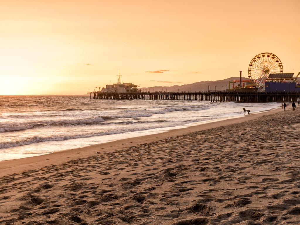 Sunset over the Santa Monica Pier with the famous Ferris wheel in the background