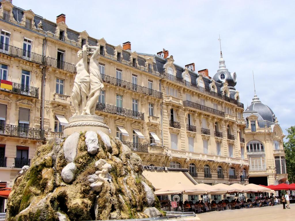 Architecture and fountain of Place de la Comedie, Montpellier, France