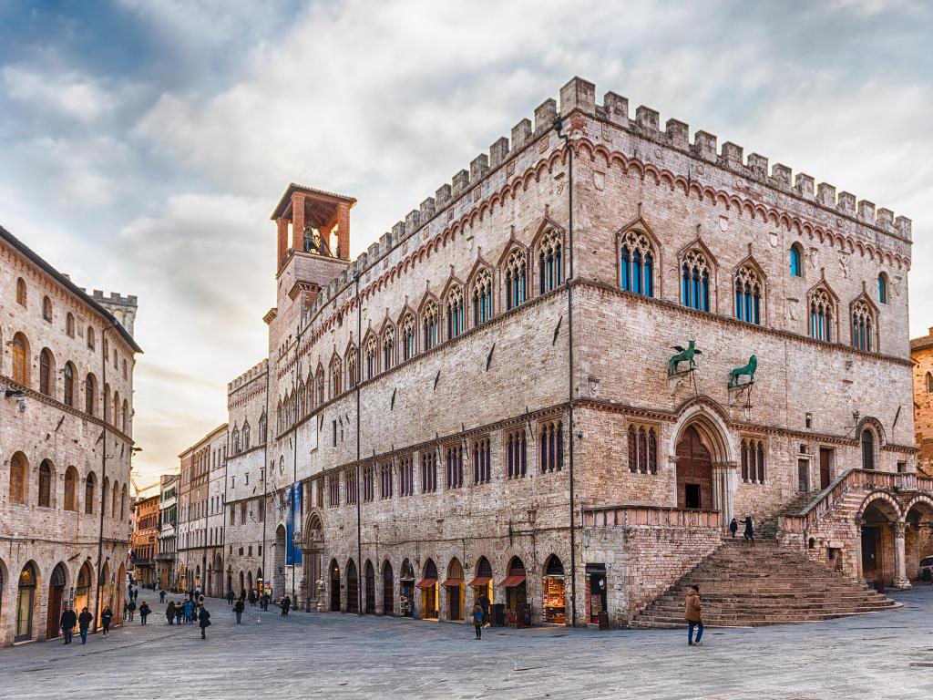 View of Palazzo dei Priori, historical building in the city centre of Perugia, Italy