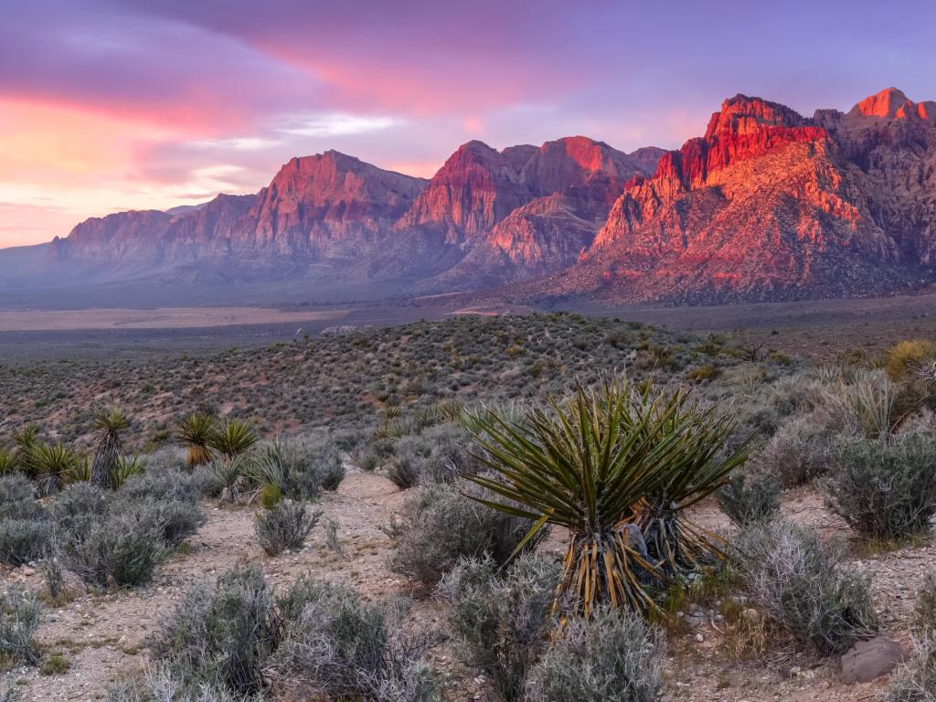 Panorama of Red Rock Canyon, Las Vegas Nevada, as the sky gets darker.