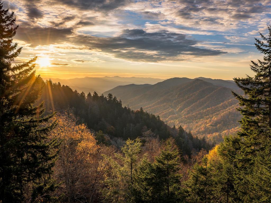 Fall sunrise over the majestic Great Smoky Mountains