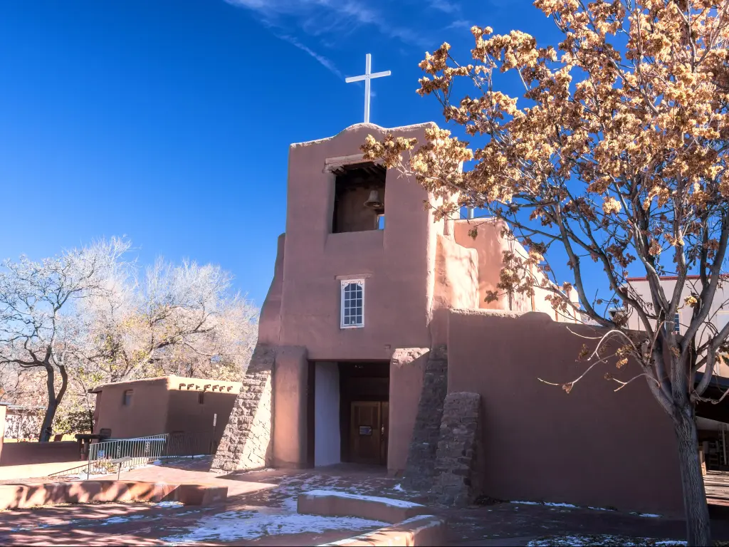 San Miguel Chapel Mission - an adobe church building in Santa Fe, New Mexico.
