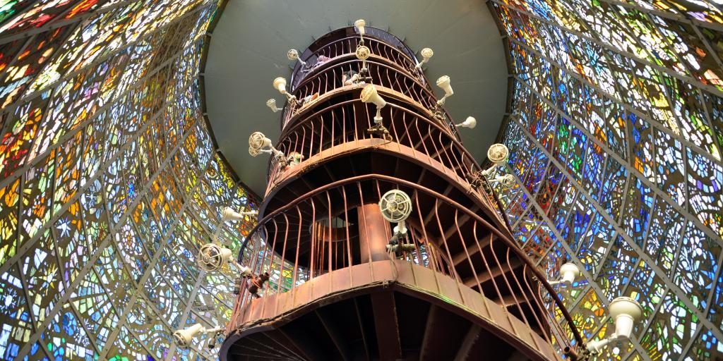 View up the centre of the Symphonic Sculpture at Hakone Open-Air Museum, Japan 