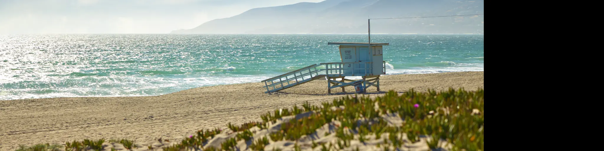 Lifeguard hut on a pristine beach in Malibu, California