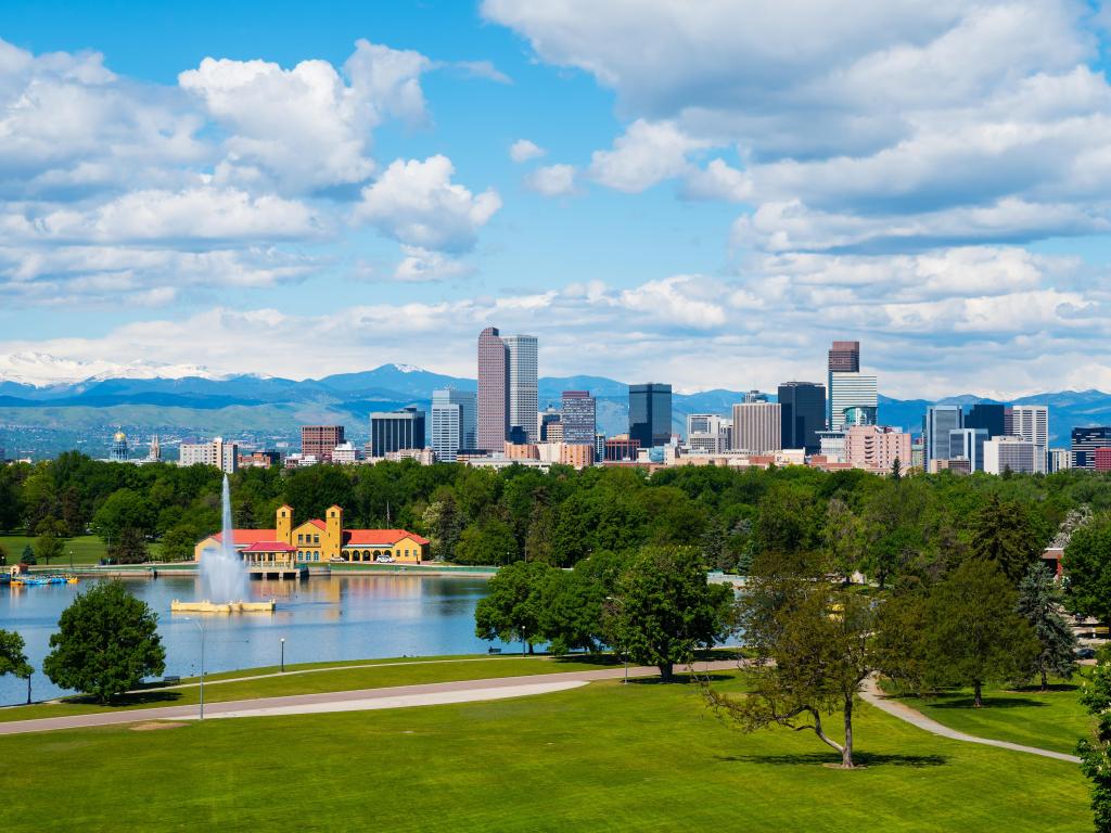 Denver, Colorado, USA downtown with the City Park in the foreground and the skyline in the distance. 
