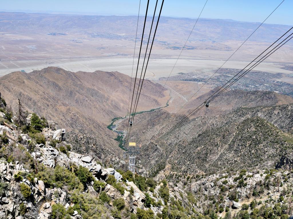 View of Palm Springs, the desert and surrounding mountains from the cable car