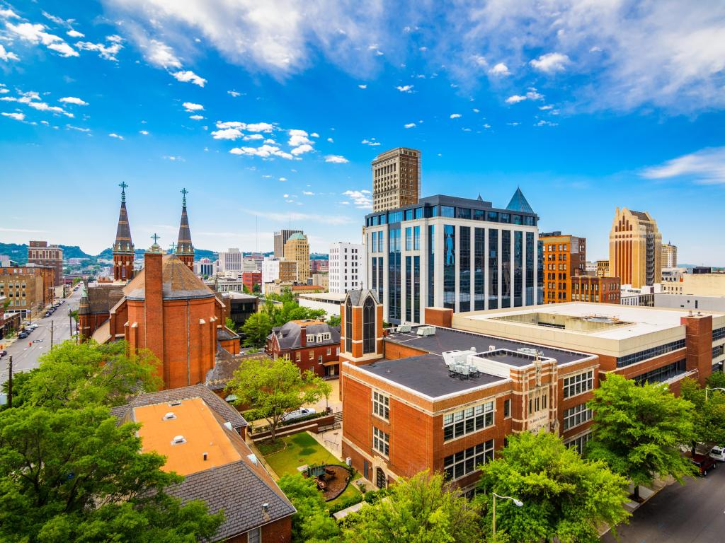 Birmingham, Alabama, USA downtown city skyline on a sunny day.