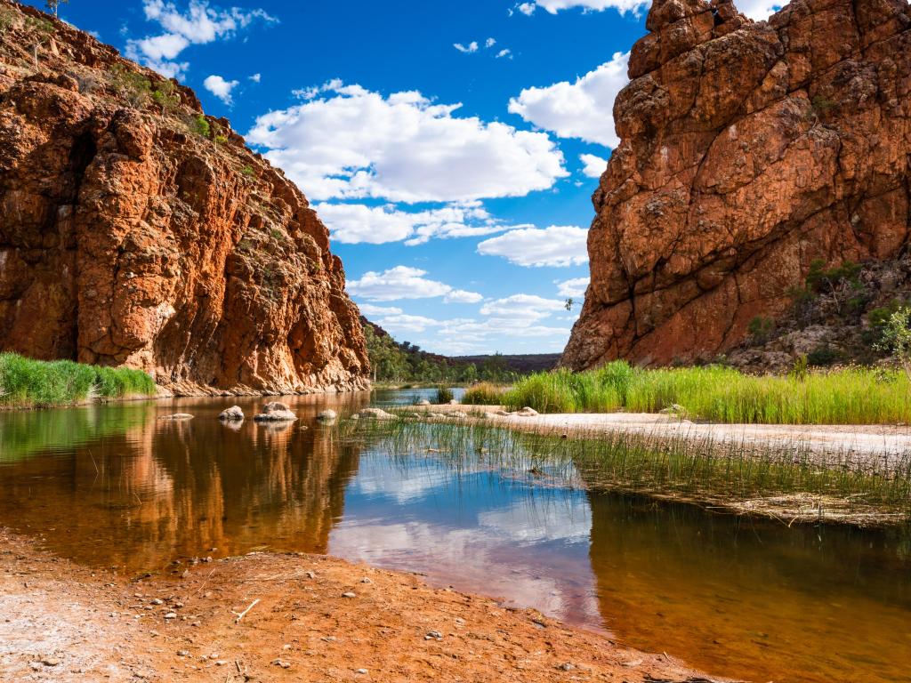 Scenic panorama of Glen Helen gorge in West MacDonnell National Park in NT central outback Australia