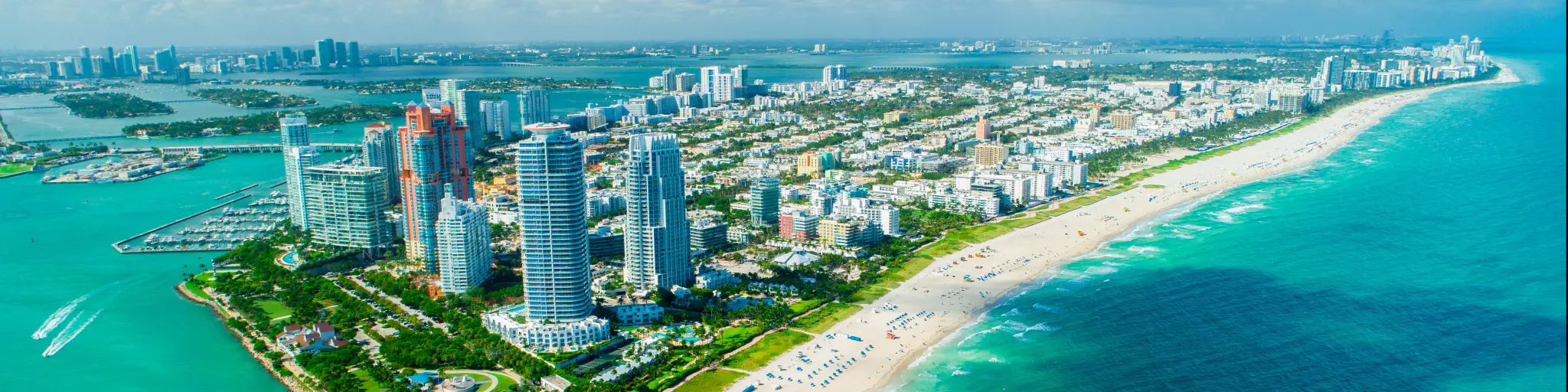Stunning aerial shot of Miami Beach, South Beach, Florida, USA.