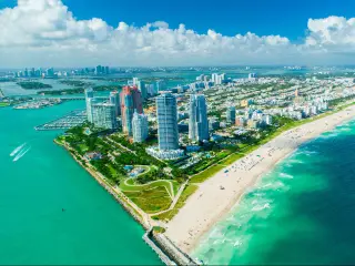 Stunning aerial shot of Miami Beach, South Beach, Florida, USA.