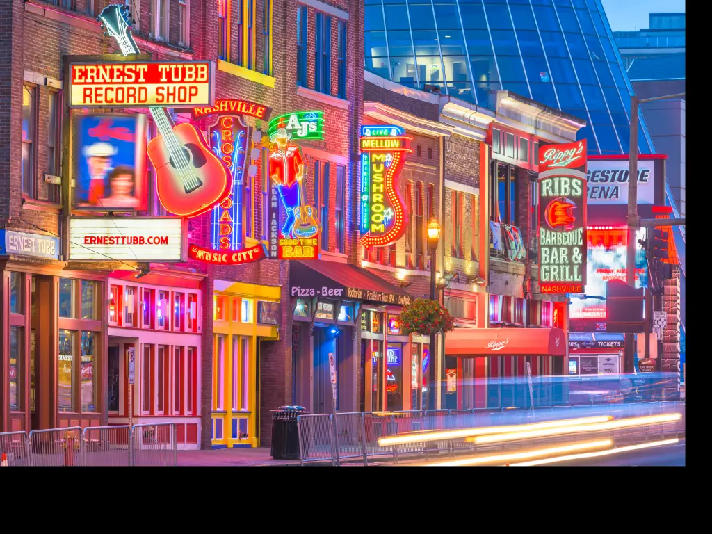 Country music bars along the Honky Tonk Highway on Lower Broadway in Nashville