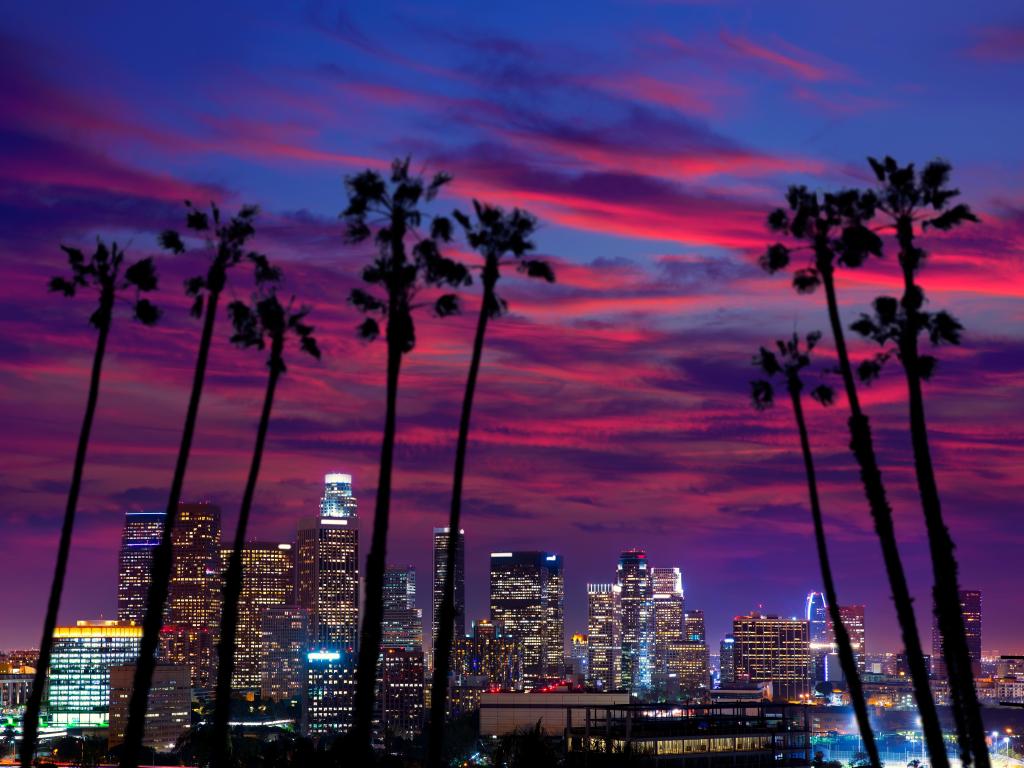 Downtown LA night Los Angeles sunset colorful skyline California