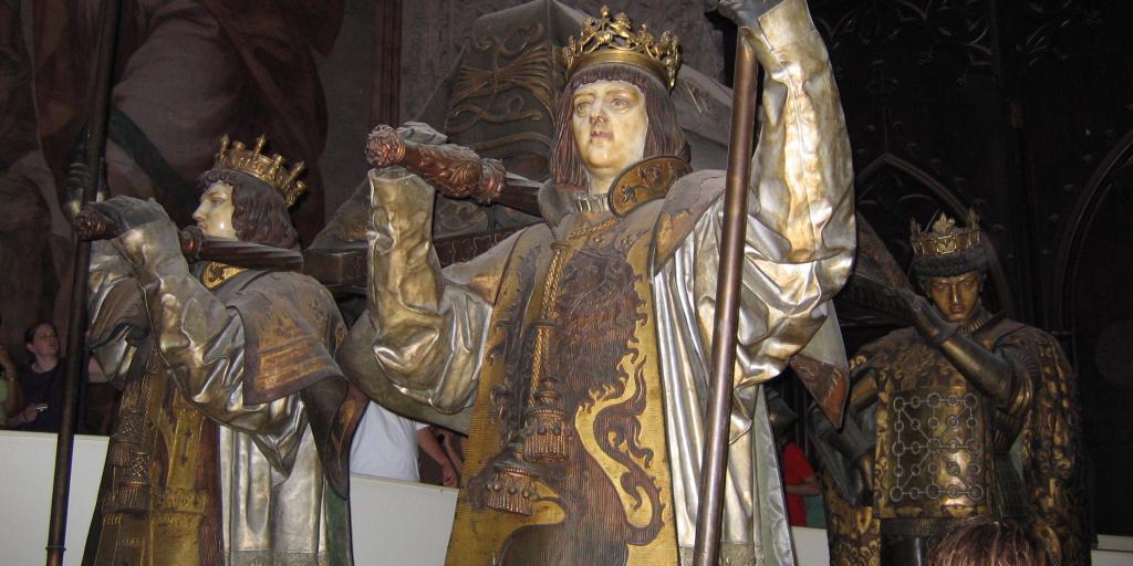 The statues of four kings carry the tomb of Christopher Columbus inside Seville Cathedral