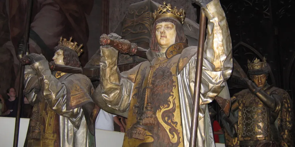 The statues of four kings carry the tomb of Christopher Columbus inside Seville Cathedral