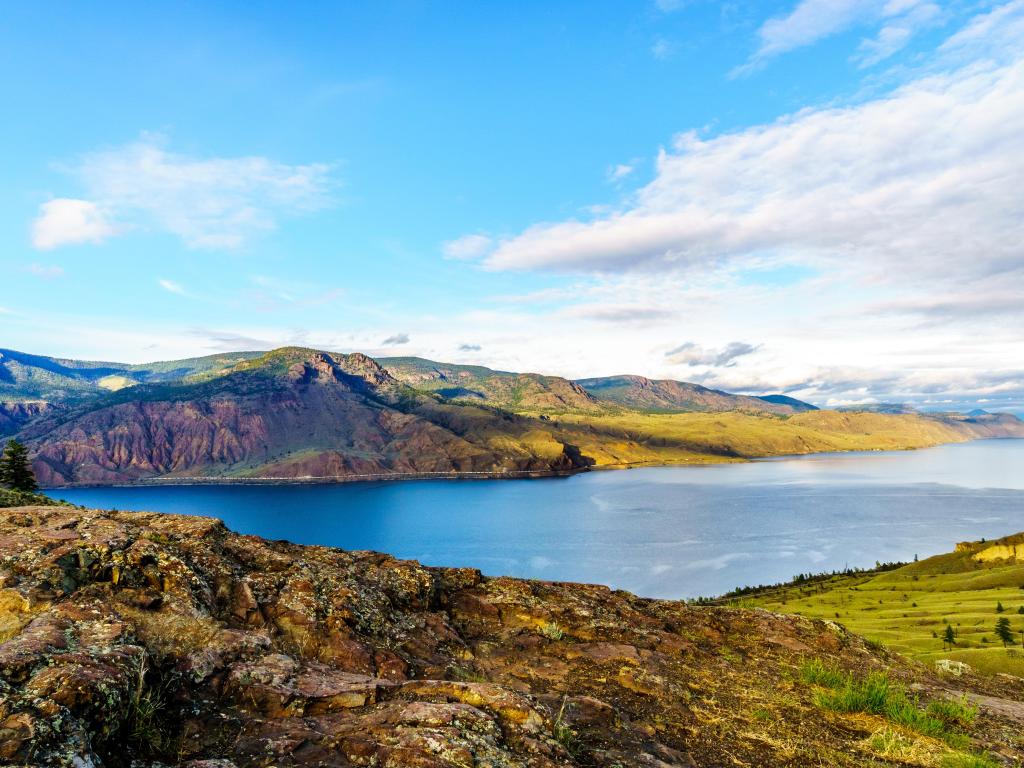 Sunset over Kamloops Lake along the Trans Canada Highway in British Columbia, Canada