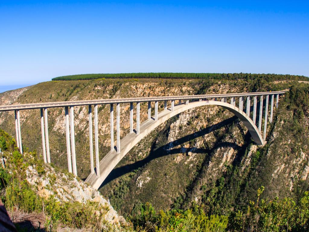 Beautiful view of the Bloukrans River Bridge on the Garden Route in South Africa. The highest bungee-jumping point in the world.