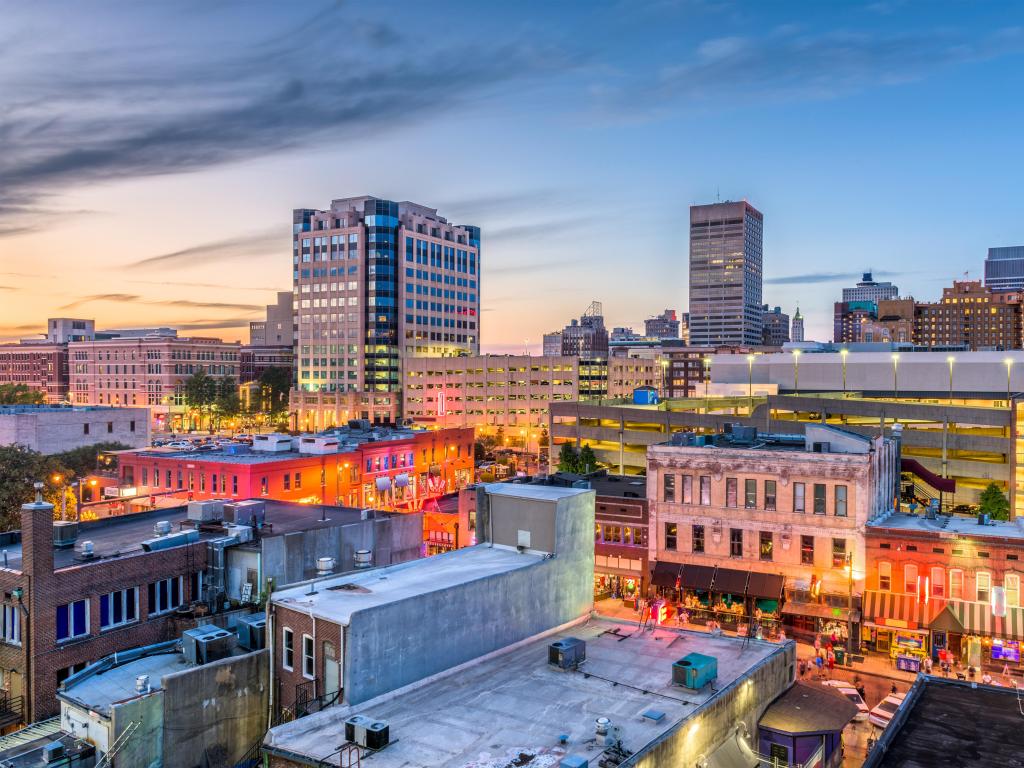 Memphis, Tennessee, USA downtown skyline at early evening.