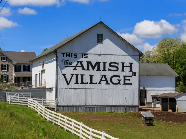 A white barn at the Amish Village in Lancaster County, a popular tourist attraction.