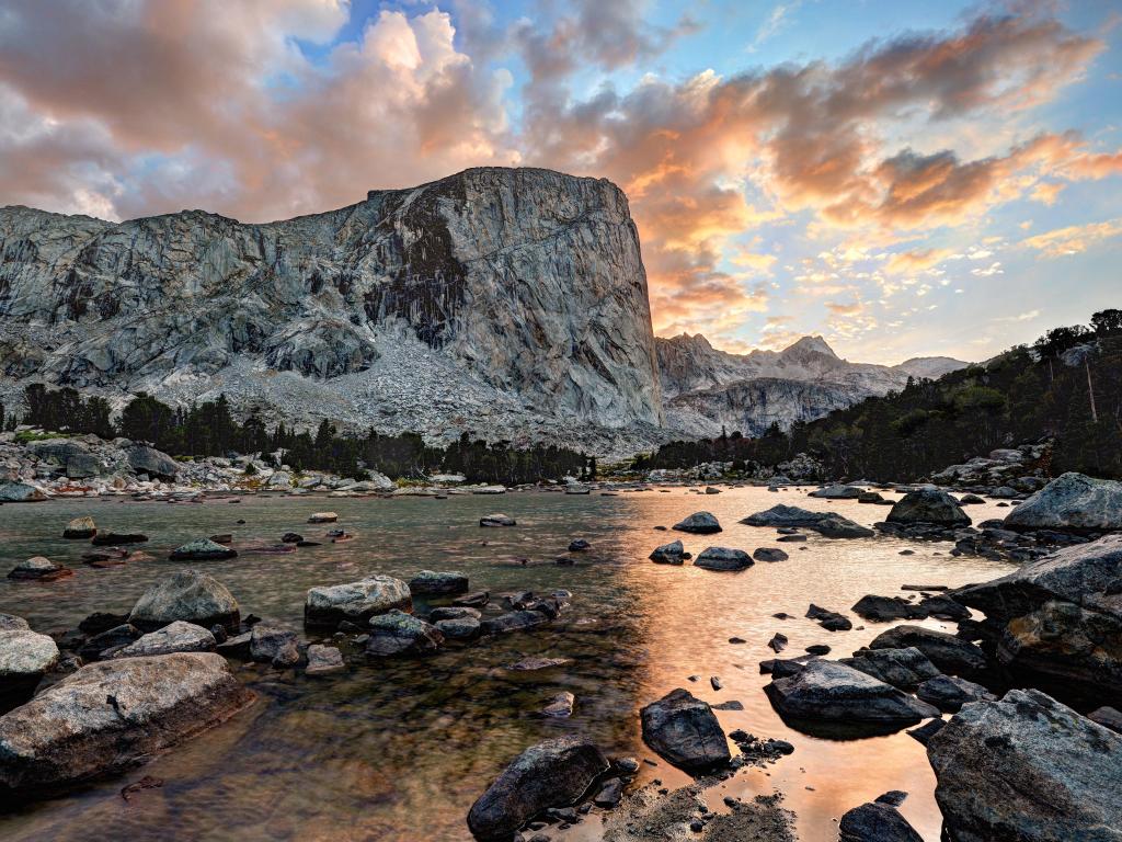 Mount Hooker at Sunset in Bridger-Teton National Park with light reflecting in the water 