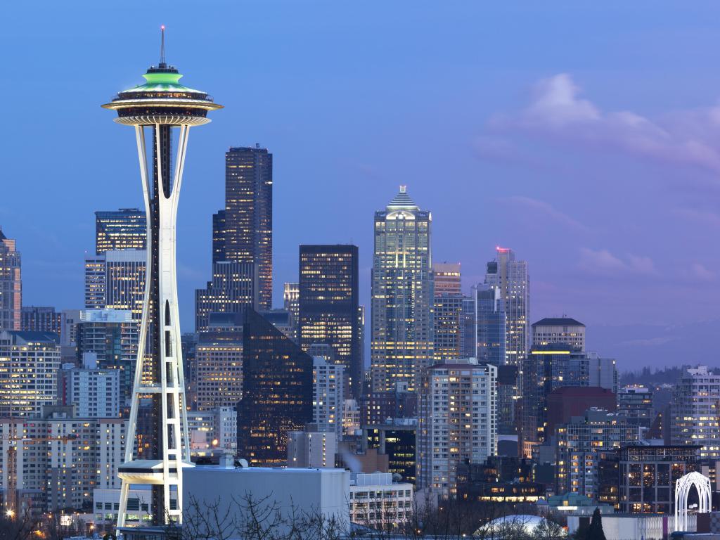 Seattle in the evening with Space Needle