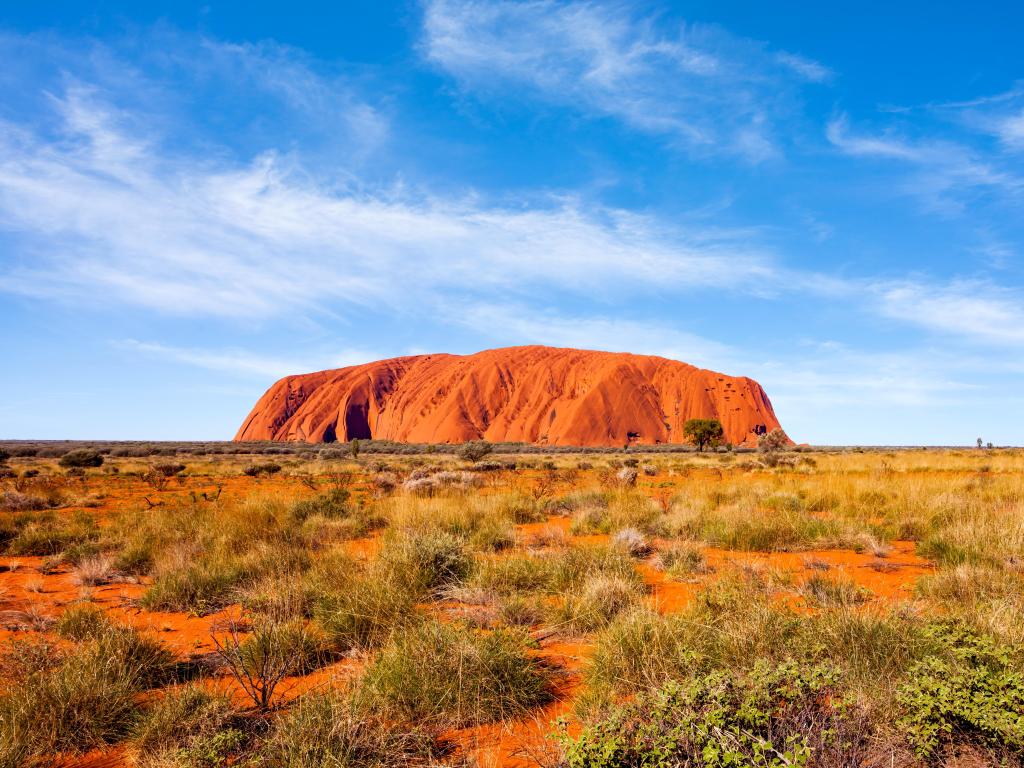 Uluru (Ayer's Rock) in Uluru-Kata Tjuta National Park is a massive sandstone monolith in the heart of the Northern Territory’s arid 