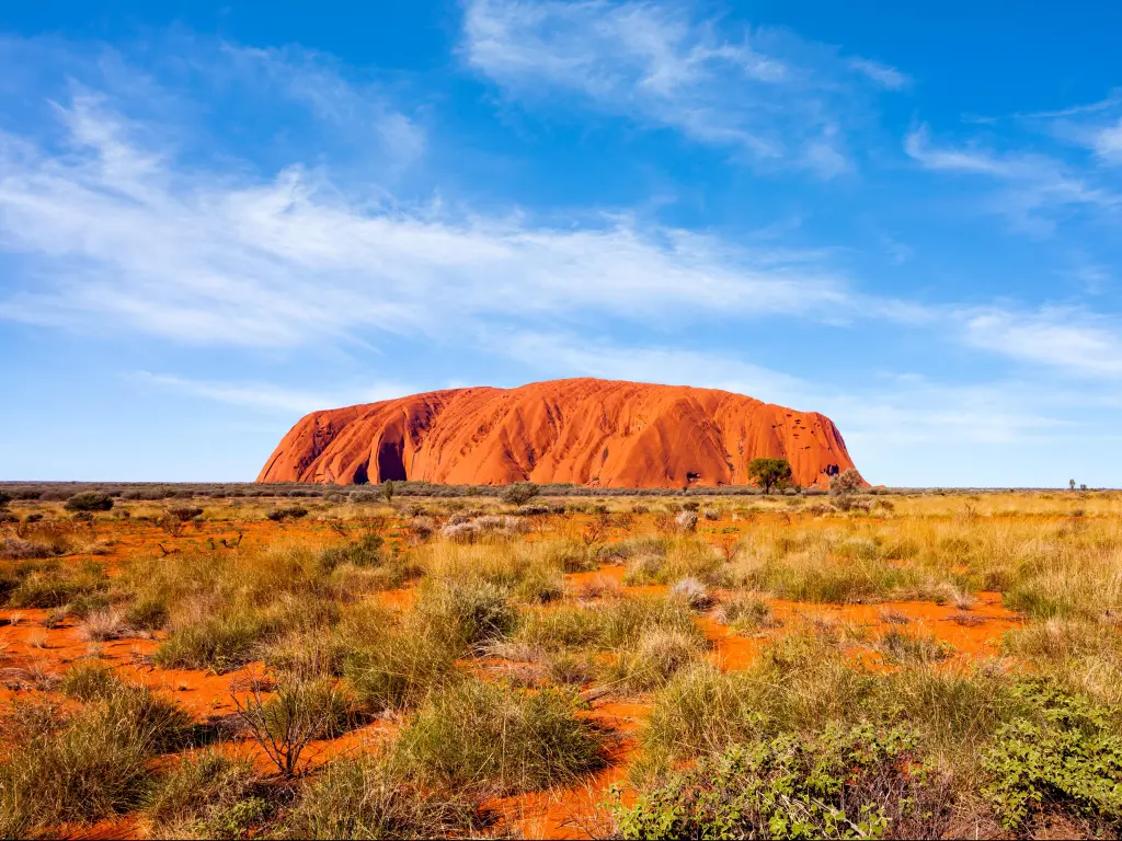 Uluru (Ayer's Rock) in Uluru-Kata Tjuta National Park is a massive sandstone monolith in the heart of the Northern Territory’s arid "Red Centre", Australia.