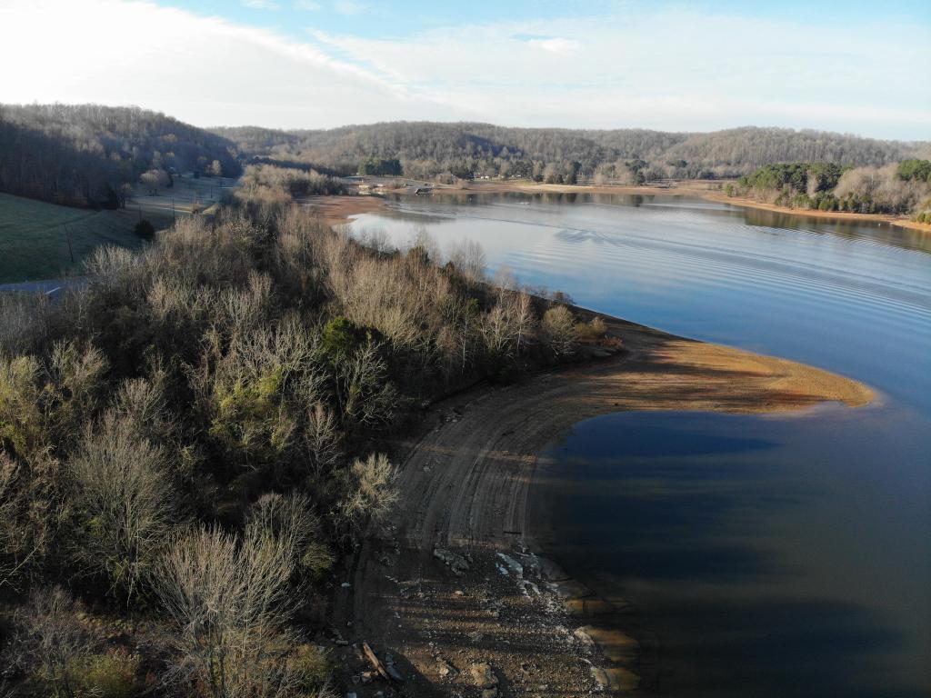 Drone Shot of Lake Normandy, Tennessee, on a sunny day in winter pool.