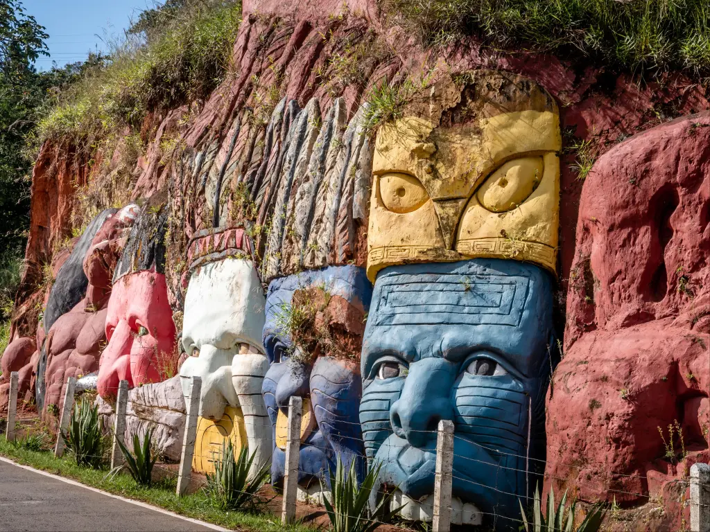 Sculptures depicting the Inca and Indian indigenous lifestyle in the mountain of Cali, Colombia
