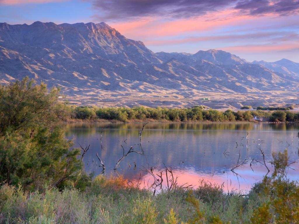 Sunset on Goose Lake in Arizona, with colorful sky above