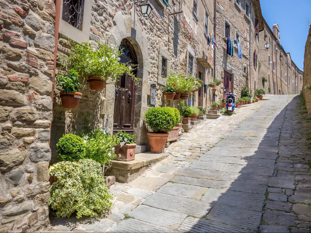 Cortona, Tuscany, Italy with a beautiful street of captivating Cortona town.