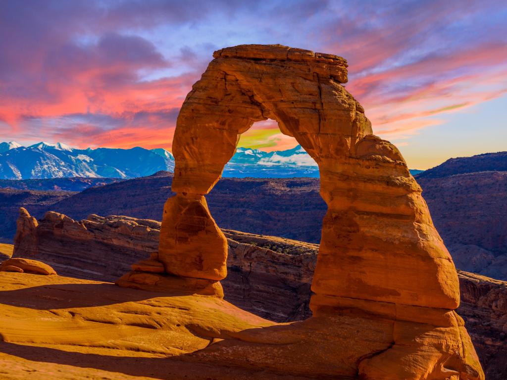 A beautiful sunset at Arches National Park near Moab, Utah.