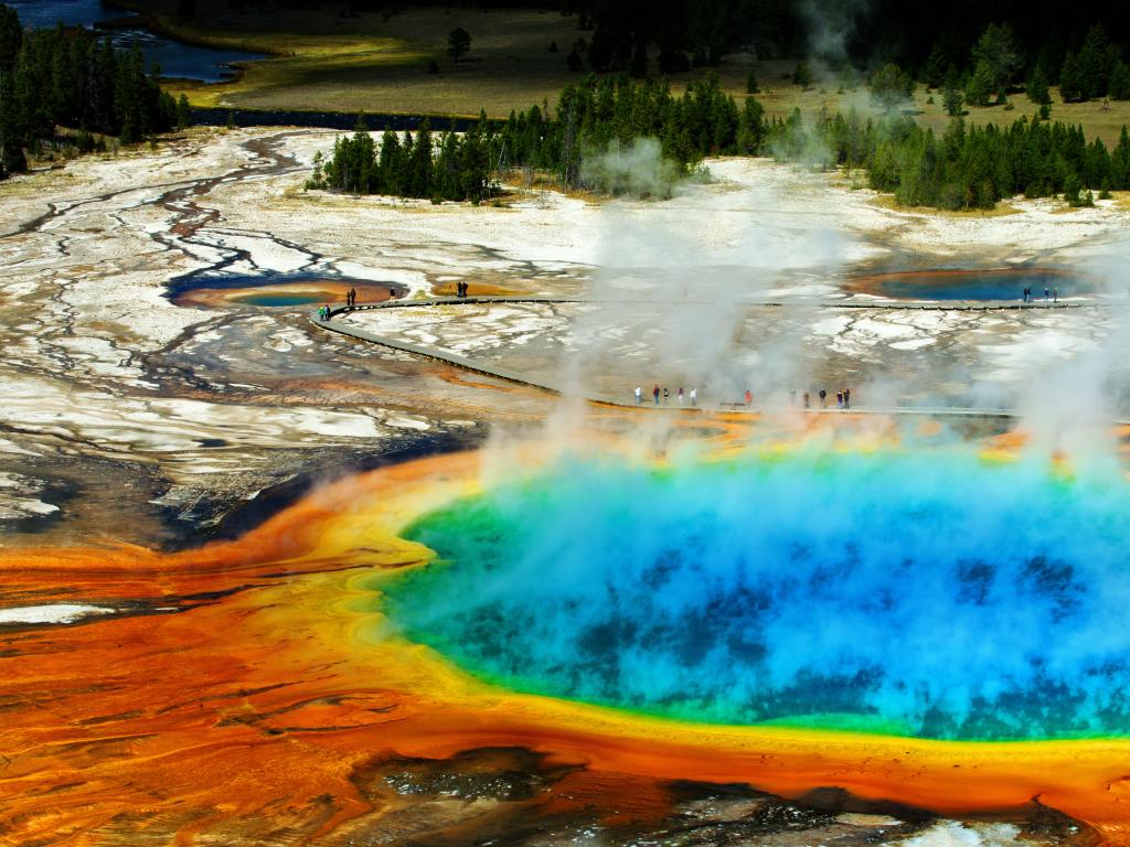 The colorful Grand Prismatic Pool in Yellowstone National Park, Wyoming