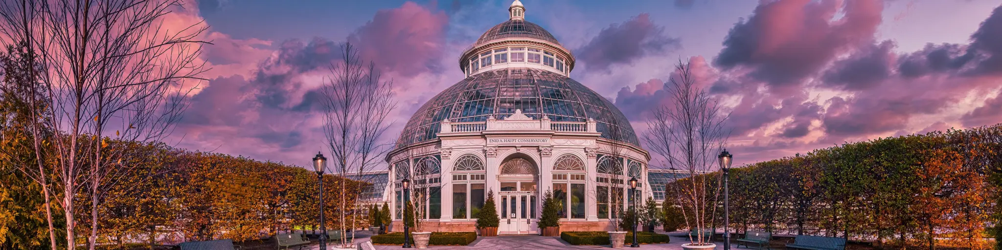 Entrance to Enid A. Haupt Conservatory building in the New York Botanical Garden
