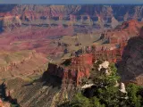 View from the Walhalla Overlook on the North Rim of Grand Canyon on a hot, sunny day 