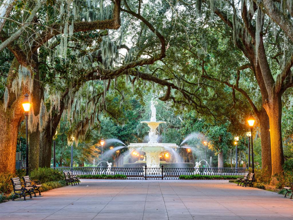 Savannah, Georgia, USA at Forsyth Park Fountain.