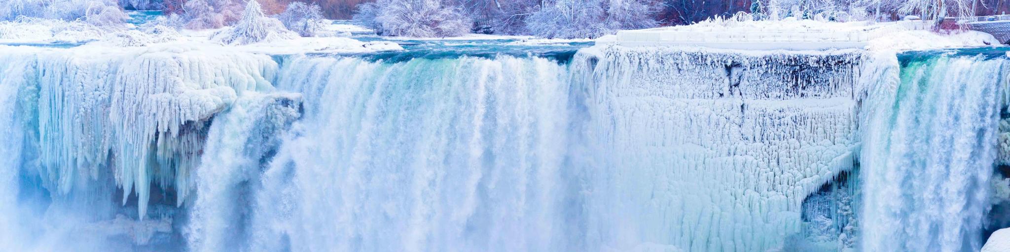 Niagara Falls frozen during deep winter.