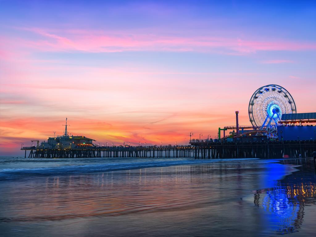 The Santa Monica Pier at sunset, California, USA