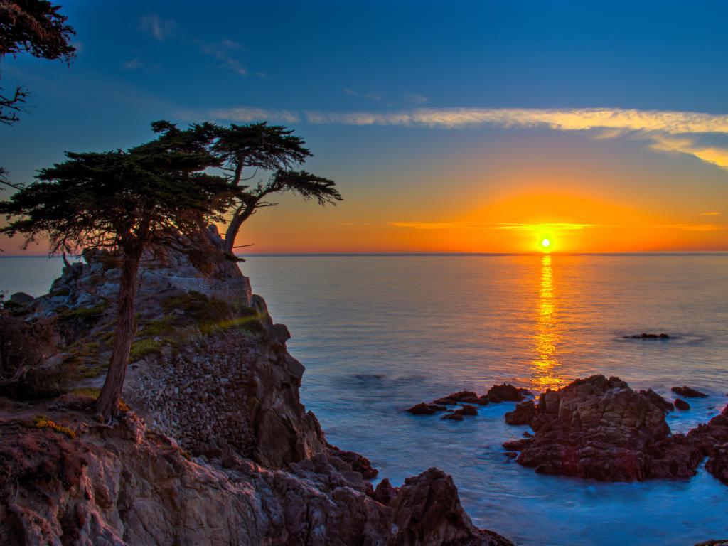 Sunset over the ocean at Pebble Beach, near Carmel by the Sea, California