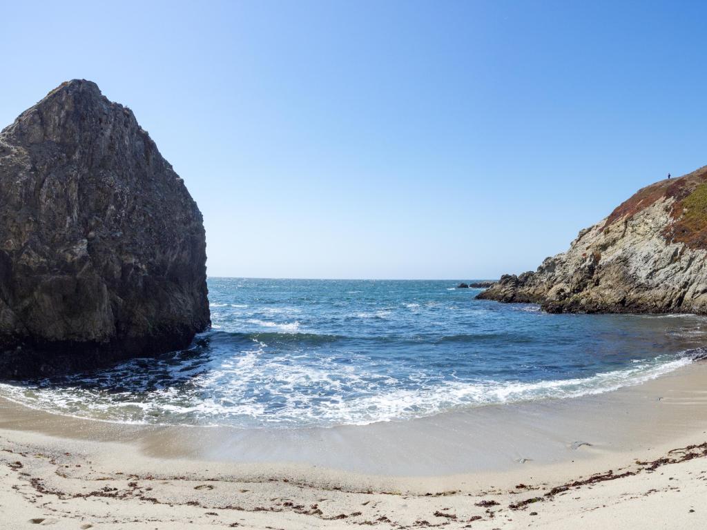 Beach and dramatic cliffs at Bodega Head Trail, Bodega Bay, California United States on sunny summer day