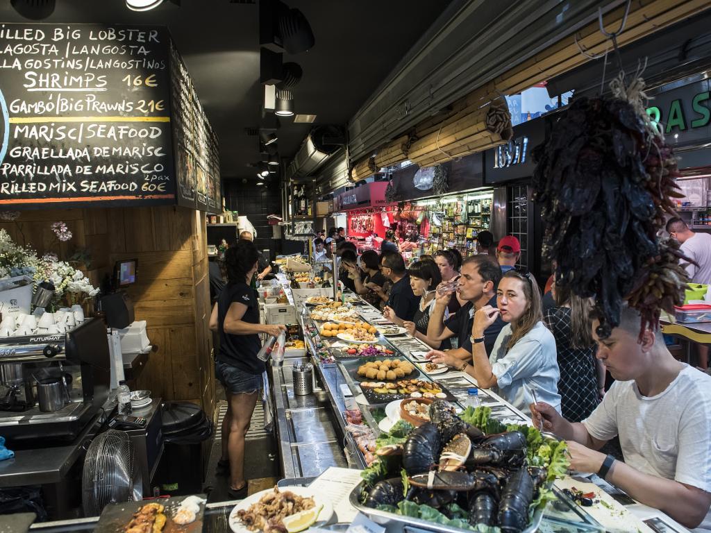 Tapas bar in La Boqueria market in Barcelona