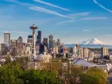 Seattle downtown skyline and Mt. Rainier, Washington.