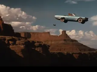 The car drives off the canyon cliff in the final scene of Thelma & Louise