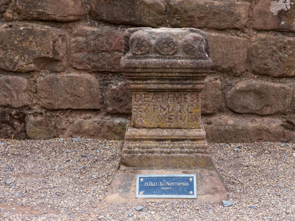 The Altar to Nemesis at the Roman Amphitheatre in the historic city of Chester, UK.