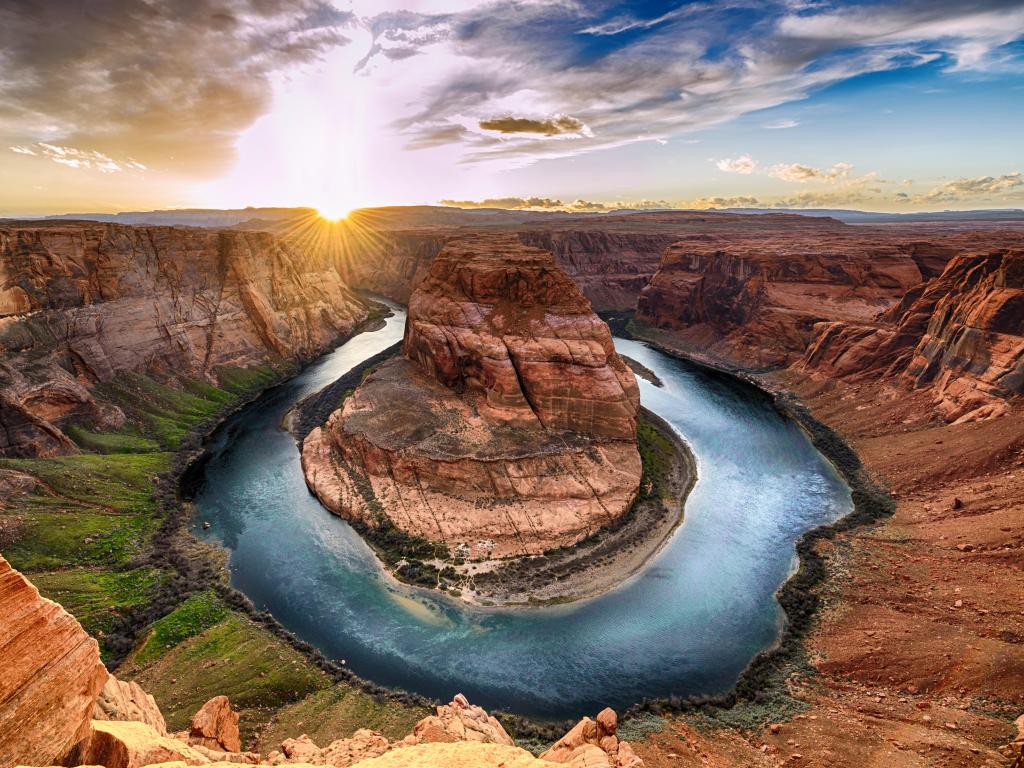 Sunset moment at Horseshoe bend Grand Canyon National Park. Colorado River.