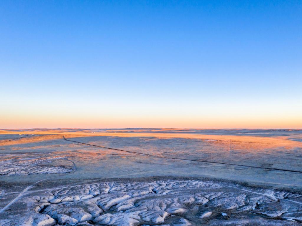 Pawnee National Grassland, Colorado, USA taken at dusk over prairie in early spring scenery, taken as an aerial view.