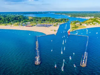 Big Red Lighthouse, at the channel connecting Lake Macatawa with Lake Michigan