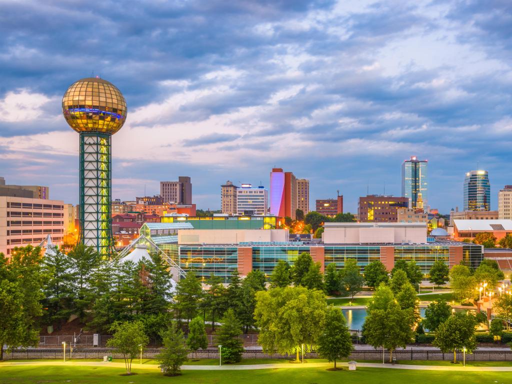 Knoxville, Tennessee, USA downtown skyline at twilight.